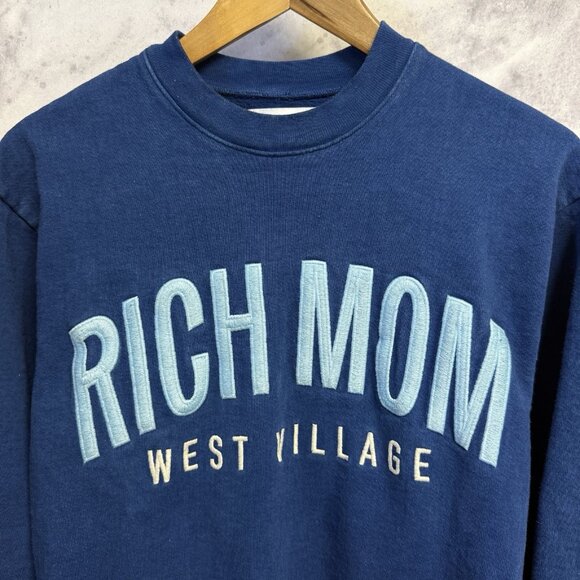 Rich Mom West Village Sweatshirt Womens Small Blue Crew Neck Embroidered - Picture 3 of 14